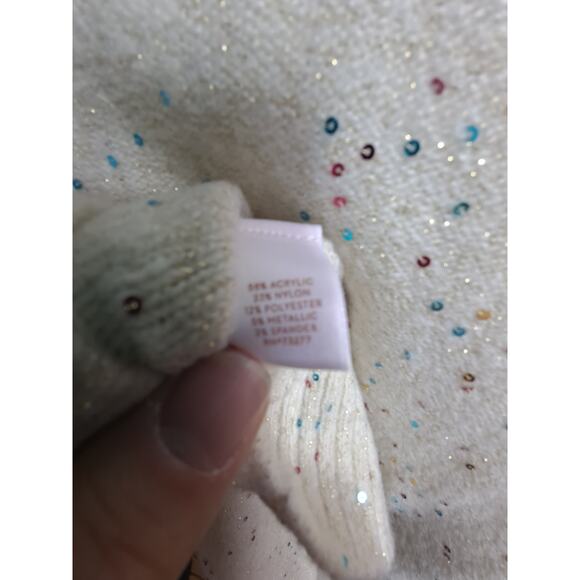 NWT LC Lauren Conrad Women Ruffle Shoulder Prancer Sparkle Sequin Sweater Size M - Picture 9 of 9